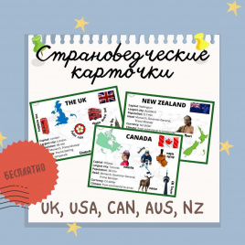 Карточки по англоговорящим странам. Английский язык