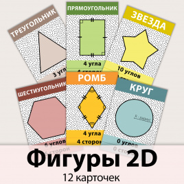 Карточки "Фигуры 2D" для начальной школы
