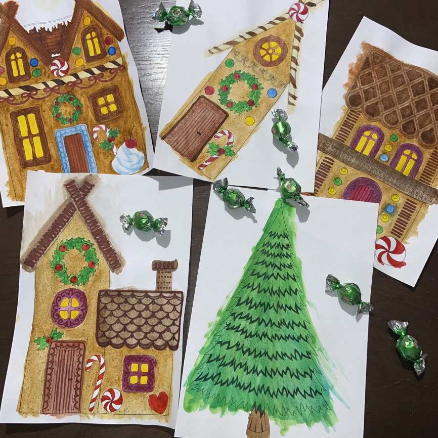 Оформление для окон "Сладкое королевство": панорама и витражи из пряничных домиков фото 13